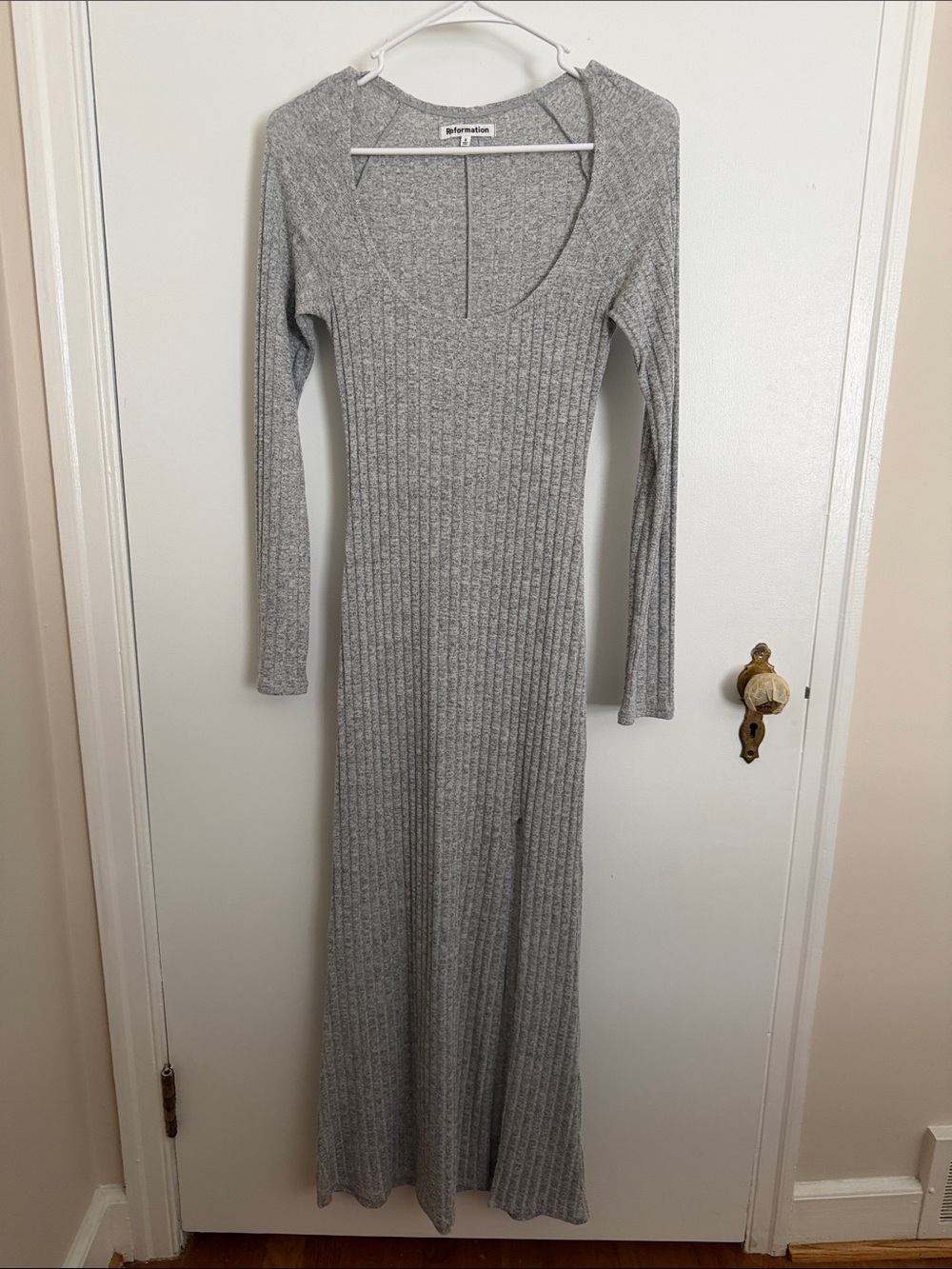 Reformation Gray Ribbed Scoop-Neck Maxi Dress
